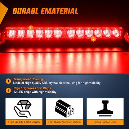 Nilight 12LED Traffic Advisor Strobe Light Bar Red Hazard Safety