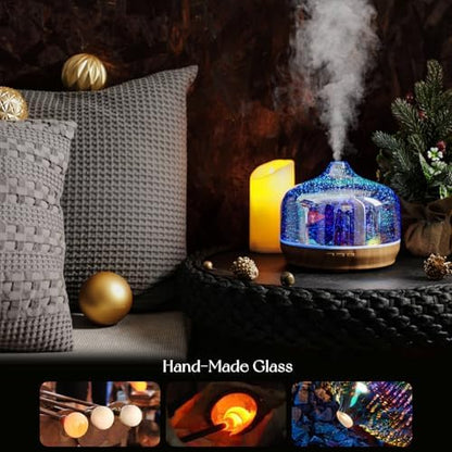 Porseme 500ml Glass Essential Oil Diffuser Aromatherapy Ultrasonic Cool Mist Humidifier 15-21 Running Hours Waterless Auto-Off Air Diffusers for Sleeping Yoga Working Spa(Silver)