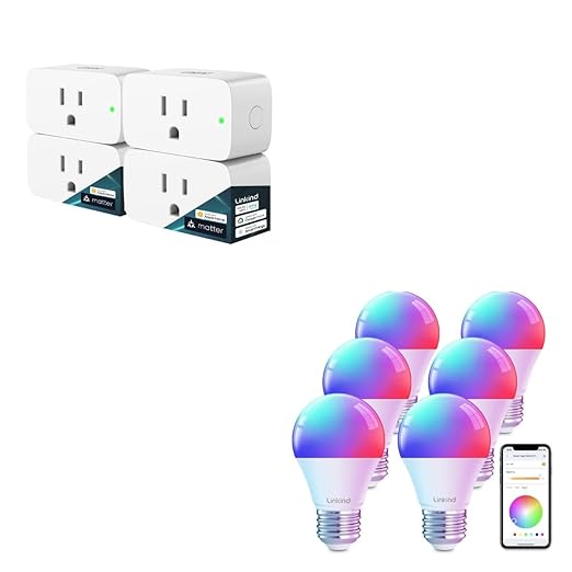 Linkind Color Changing Smart WiFi Light Bulbs, Compatible with Alexa & Google Home Bundle with Linkind Matter Smart Plug, Work with Apple Home, Siri, Alexa, Google Home, SmartThings