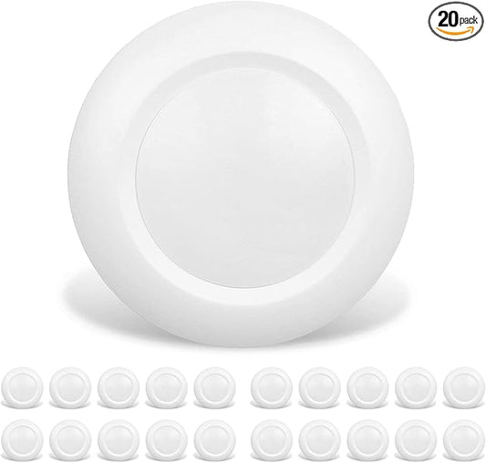 20 Packs 4 Inch LED Low Profile Recessed & Surface Mount Disk Light, Round, 10W, >600 Lumens, 3000K Warm White, CRI80, DOB Design, Dimmable, ETL Listed, White