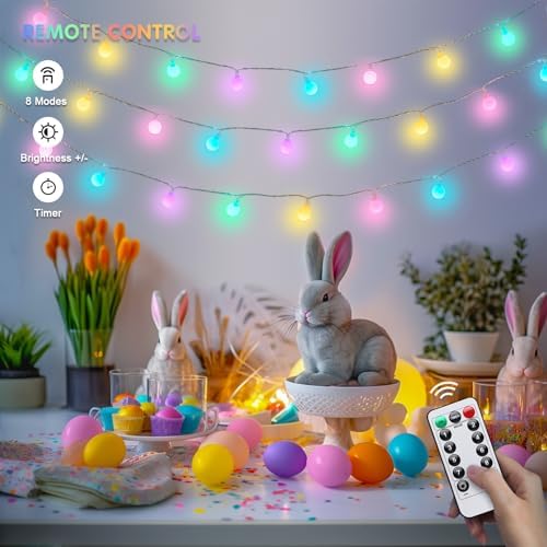 JMEXSUSS 33ft 100 LED Globe Easter Lights Battery Operated with Remote