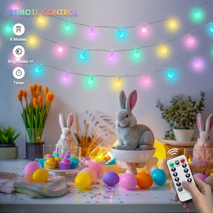 JMEXSUSS 33ft 100 LED Globe Easter Lights Battery Operated with Remote