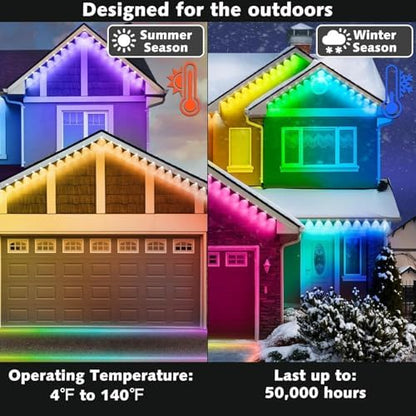 SINLEY 200FT Permanent Outdoor RGB Lights,Waterproof Smart LED Eaves Lights with App/Remote Control,for Christmas and All Holiday Decor,Daily and Accent Lighting,House Roof and Garden Lighting