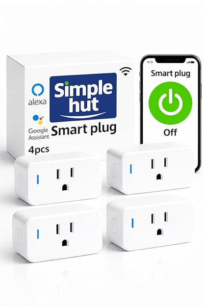 Compact Smart Plug, Works with Alexa & Google Assistant, Smart Life App & Voice Control, Energy Monitoring, Timer Scheduling, No Hub Required, App Remote Control, 2.4 GHz WiFi Outlet, 4-Pack