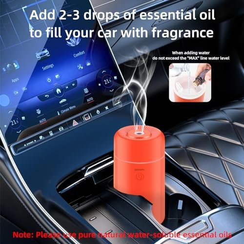 SEEDSEEL 100ML Car Essential Oil Diffuser, Mini Air Humidifier with 7-LED Color Changing, Suitable for Car (Orange)