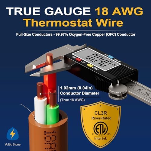 18/3 Thermostat Doorbell HVAC Wire, True Gauge 18 AWG 3 Conductor Solid Copper Control Cable, ETL Listed CL3R/CMR Riser Rated Flame-Retardant, RoHS, for 0-30V Low Voltage Systems - 500FT