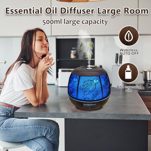 500ml Metal Turtle Essential Oil Diffuser, Cute Hollowed-Out Humidifier