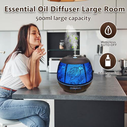 500ml Metal Turtle Essential Oil Diffuser, Cute Hollowed-Out Humidifier