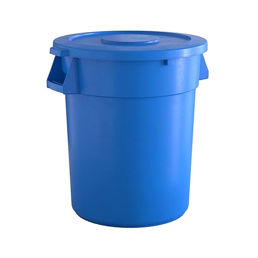 32 Gallon Blue Round Commercial Trash Can with Lid, Heavy-Duty Food Grade NSF Certified, Perfect for Restaurant, Office, School, Garage, Backyard, Workshop, Warehouse