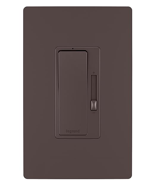 Legrand Radiant 450W Preset Decorator Rocker LED Dimmer Light Switch, with Locator & Screwless Wall Plate for Dimmable LED & CFL Bulbs, Single Pole/3-Way, RH453PWPDB, Dark Bronze, 1 Count