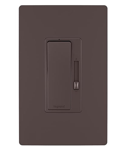 Legrand Radiant 450W Preset Decorator Rocker LED Dimmer Light Switch, with Locator & Screwless Wall Plate for Dimmable LED & CFL Bulbs, Single Pole/3-Way, RH453PWPDB, Dark Bronze, 1 Count