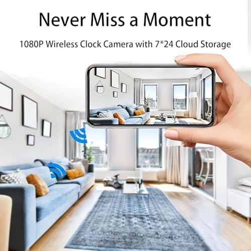 Wireless Hidden Camera Clock, 1080P HD Nanny Cam with Auto Night Vision for Home Monitoring, Indoor Motion Detection & Phone Alerts, 24H Display, Rechargeable Battery