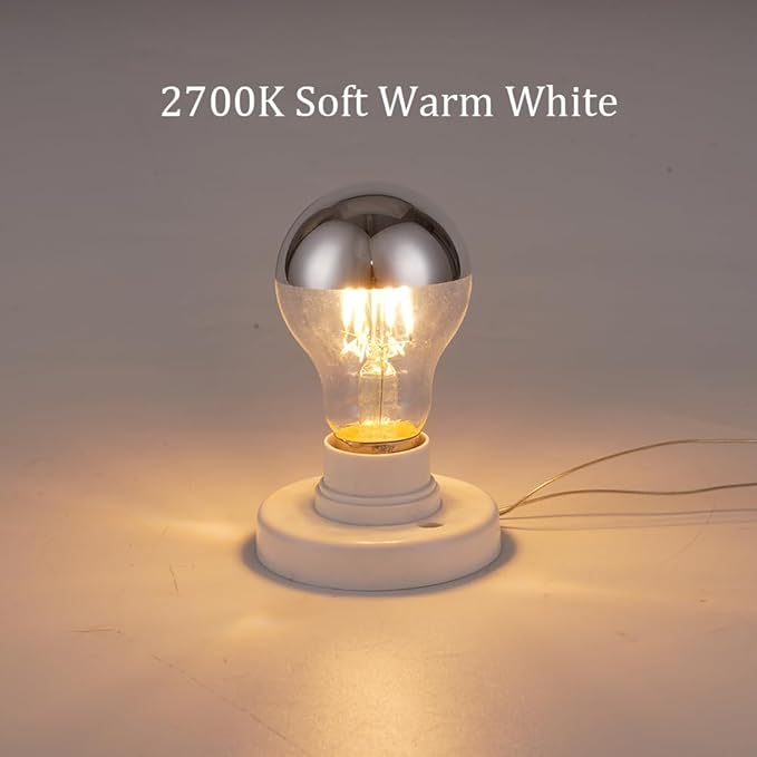 Half Chrome LED Light Bulb 4W (40 Watt Equivalent), Dimmable A19 E26 2700K Warm White Decorative Edison Bulb, Silver Mirror Reflected Light, Pack of 2