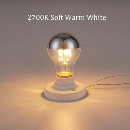 Half Chrome LED Light Bulb 4W (40 Watt Equivalent), Dimmable A19 E26 2700K Warm White Decorative Edison Bulb, Silver Mirror Reflected Light, Pack of 2
