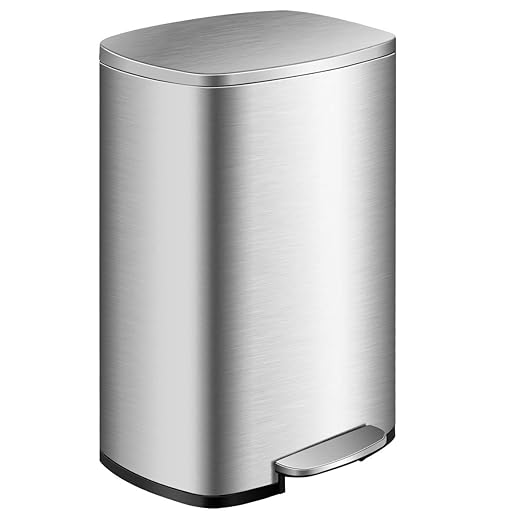 Goplus 13.2 Gallon/ 50 L Kitchen Trash Can, Anti-Fingerprint Touchless Waste Bin with Soft-Closing & Stay Open, Step-On Stainless Steel Garbage Can for Living Room Home Office