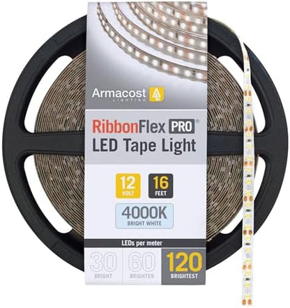 Armacost Lighting RibbonFlex Pro 12V White LED Strip Lights 120 LED/m, 4000K, 16.4 ft, 153230N