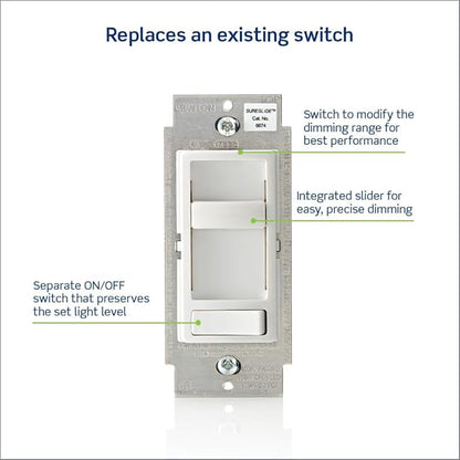 Leviton SureSlide Dimmer Switch for Dimmable LED, Halogen and Incandescent Bulbs, 6674-P0W, White