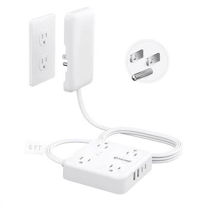 TROND 6FT Flat Plug Power Strip with Outlet Cover | Outlet Concealer Extension Cord with 4 Outlets and 4 USB Ports, 1440J Surge Protector for Home Improvement to Hide Messy
