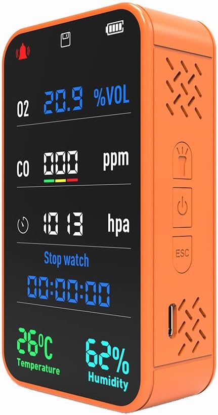 7-in-1 Portable Oxygen Monitor, Environmental O2 Monitor with Air Pressure, Temperature, Humidity, Stopwatch Rechargeable 3000mAh Battery, SD Card Data Logging Device for Hiking, Camping & Outdoor Use