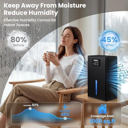 Dehumidifier for Home with Auto Shutoff Sleep Mode, 1000 Sq Ft