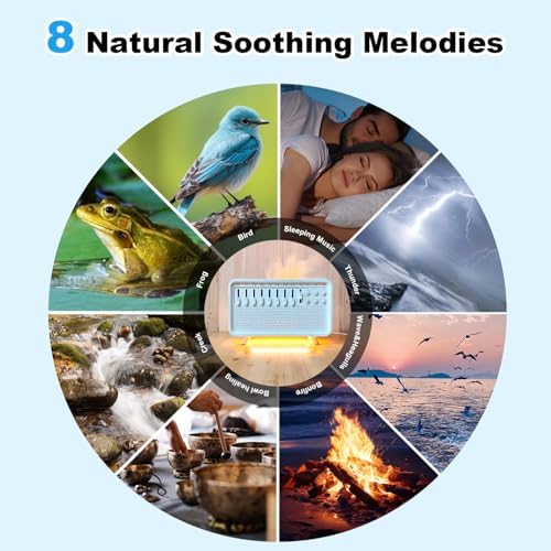 White Noise Night Light Humidifier, 3-in-1 White Noise Sound Machine Humidifier with 8 Ambient Sounds, Diffuser Sound Box Powered by USB, Sleep Sound Machine for Home Office, Timer