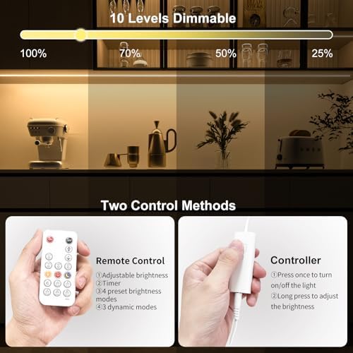 WOBANE Dimmable Under Cabinet Lights,9.8ft COB LED Light Strip with Remote