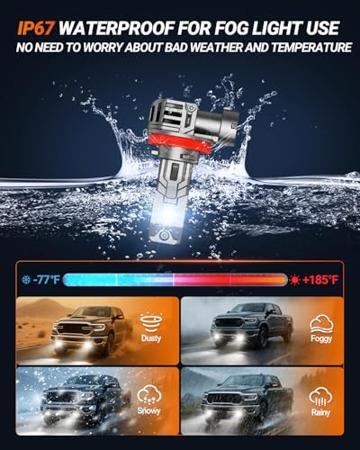 SEALIGHT 9005/HB3 H11 Fog Light Bulbs, 100000LM 6500K Cool White, 1:1 Mini Size, 9005 H11 Bulb with 13000RPM Cooling Fan, 3 Mins Plug-N-Play, IP67 Waterproof Non-polarity, Pack of 4