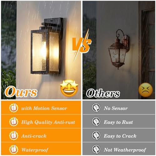 BesLowe Upgraded Motion Sensor Outdoor Wall Lights, Matte Black, 2-Pack