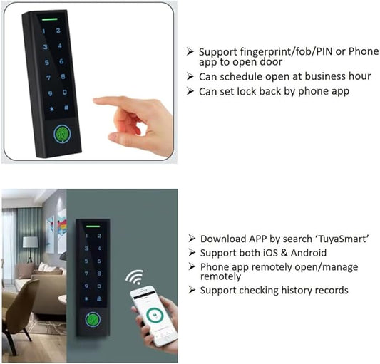 WiFi Remote Add Delete User Biometric Fingerprint RFID Password Access Controller +North American Heavy Duty Strike Lock+Cards and Key Fobs +110V-240V Power Adapter