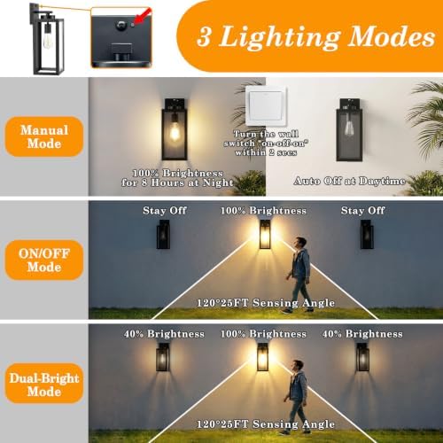 BesLowe 15" Large Upgraded Motion Sensor Outdoor Wall Lights, Matte Black