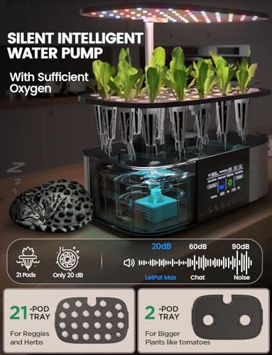 LETPOT LPH-Max 21-Pod Hydroponic Growing System Kits, Smart Indoor Garden with APP & WiFi Control, Auto Watering & Nutrient Supply, 36W Full Spectrum LED Grow Light, 7.5L Tank, Up to 30" Height