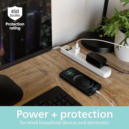 Philips Surge Protector Power Strip, 2 Ft Extension Cord