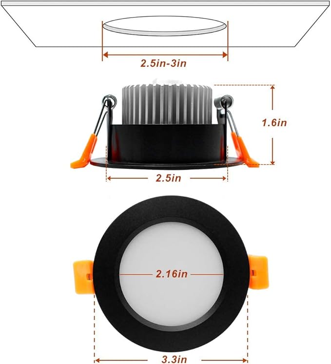 YGS-Tech 3 Inch LED Recessed Lighting, Dimmable Downlight 5W(40W Halogen Equivalent), CRI80, 3000K Warm White, Ceiling Light with LED Driver(1 Pack)
