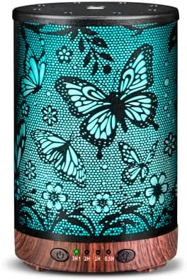 Essential Oil Diffuser 120ML Metal Aromatherapy Diffuser with Timer, Cool Mist Humidifier with Auto Shut-Off & 7 Color Lights for Home Office Spa (Big Butterfly)