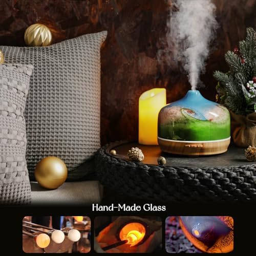 Porseme 500ml Glass Essential Oil Diffuser Aromatherapy Ultrasonic Cool Mist Humidifier 15-21 Running Hours Waterless Auto-Off Air Diffusers for Sleeping Yoga Working Spa(Blue Grass)