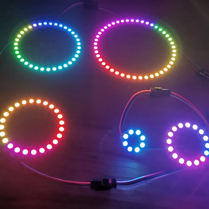 8 Bits WS2812 Addressable LED Ring with SM2.54-3P Wire, DC5V WS2812B 5050 RGB LED with Built-in Drivers Pixels Individual Controlling for Arduino Pi ESP8266 ESP32 Nodemcu (8 bits)