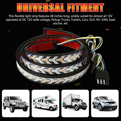 60 Inch Arrow 528smd LED Truck Tailgate Light Bar Strip, Amber Sequential Turn Signal, RED Strobe Warning Brake Light Kit