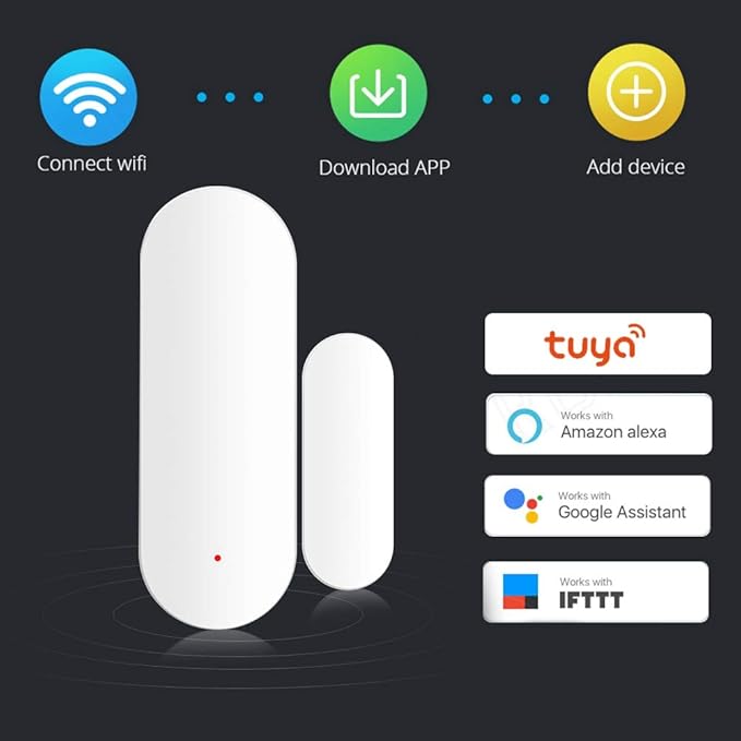 Smart Door Window Sensor,Door Open Closed Alarm Detectors Compatible Home and Tuya Voice Control,Real Time SMS Notification