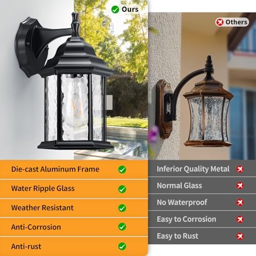 YSN Outdoor Wall Lights, Outdoor Light Fixtures Wall Mount, Black, 2 Packs