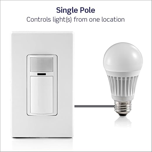 Leviton Motion Sensor Light Switch, Motion Activated, Auto-On/Auto-Off or Manual-On, 2A, No Neutral Wire Required, Single Pole, DOS02-LW, White