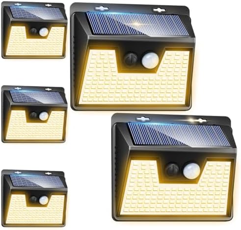 Peasur Solar Outdoor Lights [5 Pack/140LED], Motion Sensor Light Ultra-Bright, Solar Powered Security Lights 3 Modes, Waterproof for Outside Garden Yard (Warm White)