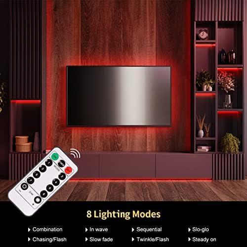 echosari LED Strip Lights Battery Powered, 90 LED Red 2835 SMD Strip Lights 9.8 Ft Cuttable Self-Adhesive Strip Lights with Remote Timer for Outdoor Indoor Party Bedroom Decoration (Pack of 3)