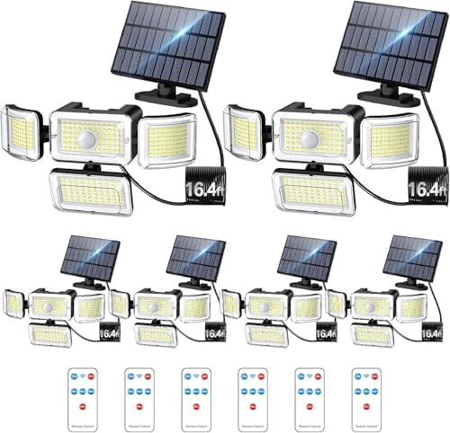 CLAONER Solar Outdoor Lights Motion Sensor 3500LM 288 LED Security Light with Remote Control IP67 Waterproof 4 Heads Flood Lights (6 Pack)