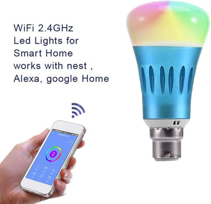 WiFi Smart LED Bulb,Wireless APP Control,B22 Smart Adjustable RGB Bulb with Timer Fuction & Voice Control Remote Control from Anywhere No Hub Required