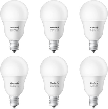 Maelsrlg E17 Intermediate Base LED Bulb, 6W (60 Watt Equivalent) G14 Globe Ceiling Fan Light Bulbs, Cool White 4000K, 600 Lumens, Non-Dimmable, Pack of 6