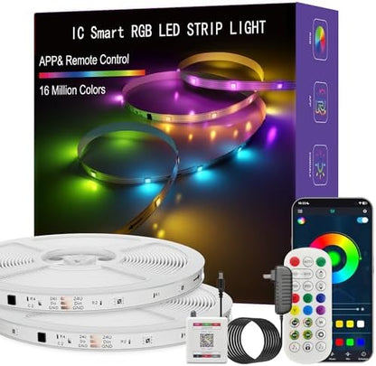 LED Lights for Bedroom, 100FT IC RGB LED Strip Lights, Smart Control