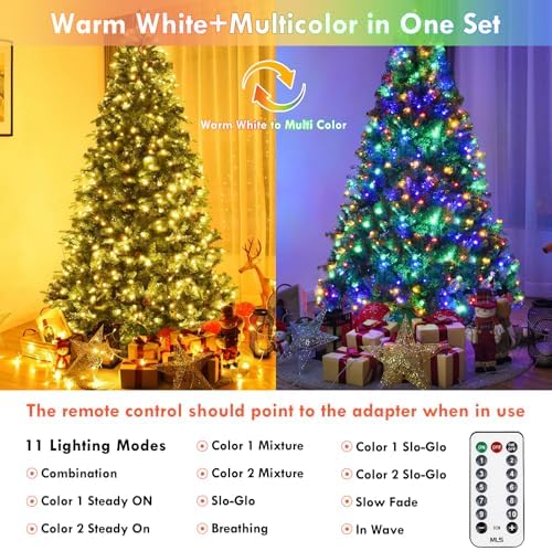 200 LED Connectable String Lights with Remote, Warm White to Multicolor