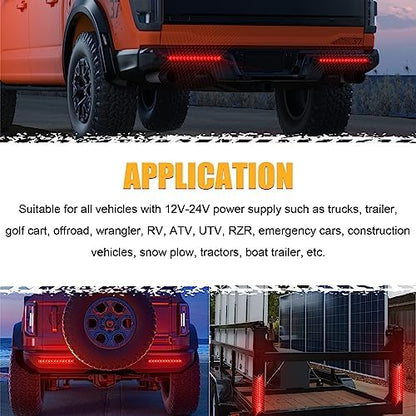 PSEQT 10" 15 LED Trailer Brake Tail Light Bar Stop Change Tail Lights Assembly ID Clearance Strip Red Light Waterproof for Wrangler Golf Cart Offroad Truck RV UTV ATV