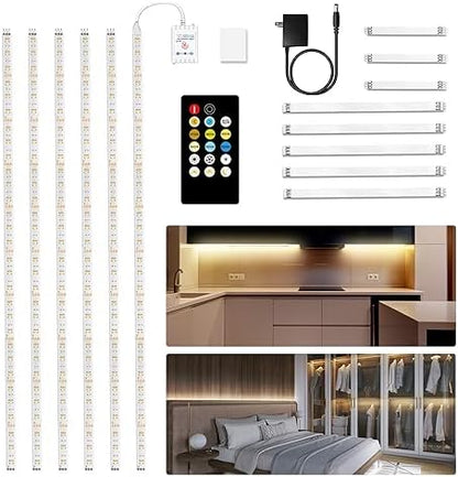 DAYBETTER Under Cabinet Lighting, 6 PCS Under Cabinet Lights, Dimmable LED Strip Lights with Remote, LED Lights for Kitchen Cabinet, Counter, Shelf, 2700K-6500K Warm to Daylight White, Timing, 20 ft