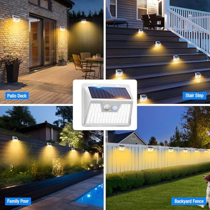 Peasur Solar Outdoor Lights [5 Pack/140LED], 3000K Warm Light Solar Motion Sensor Outdoor Powered Security Lights 3 Working Modes Waterproof for Outside Garden Yard, White Frame